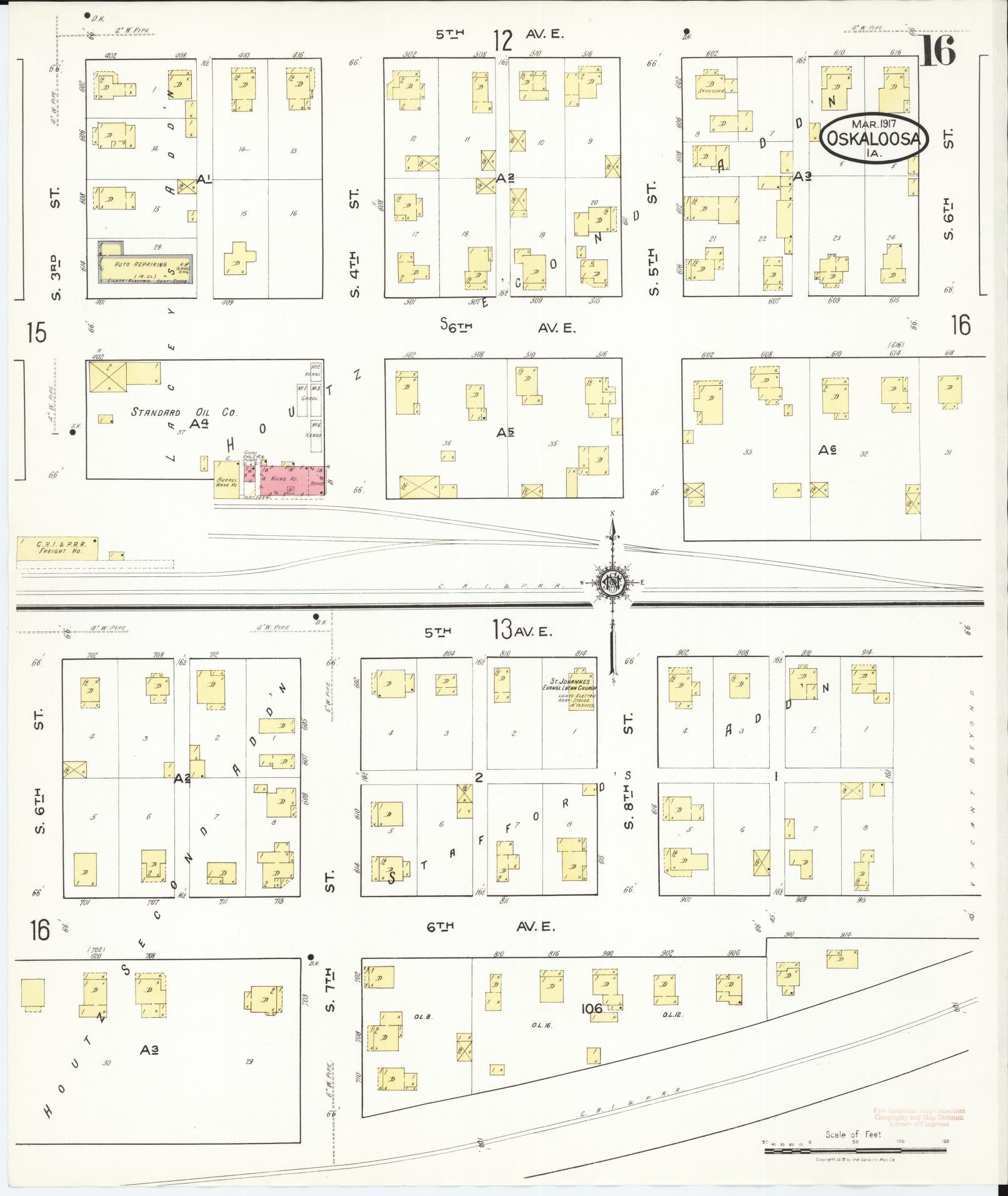 Sanborn Fire Insurance Map from Oskaloosa, Mahaska County, Iowa (1917), Sheet #0016 - Historic Sanborn Fire Insurance Map Print