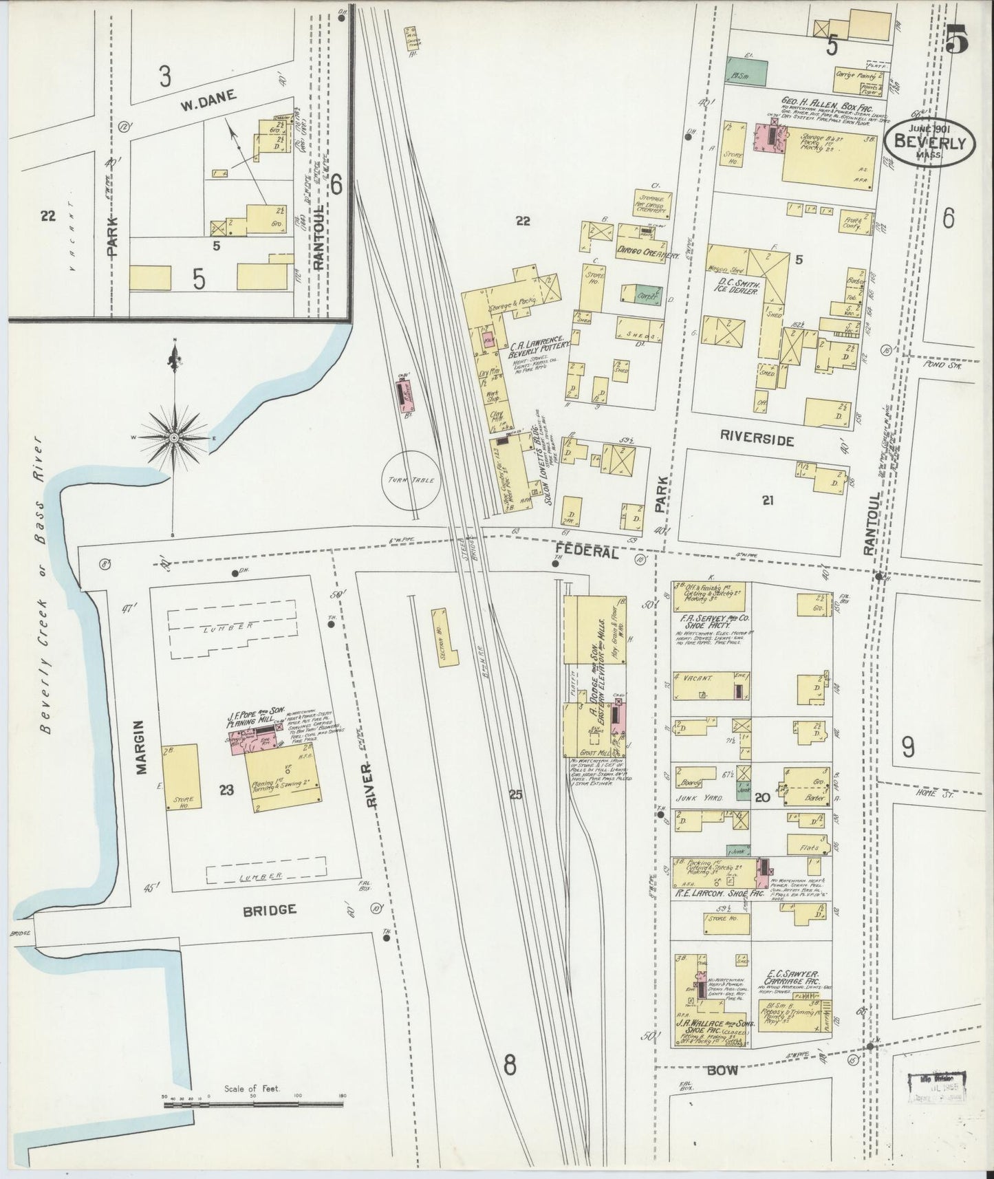 Sanborn Fire Insurance Map from Beverly, Essex County, Massachusetts (1901), Sheet #0005 - Historic Sanborn Fire Insurance Map Print, vintage old map wall art, antique decor, genealogy gift, Massachusetts Massachusetts map