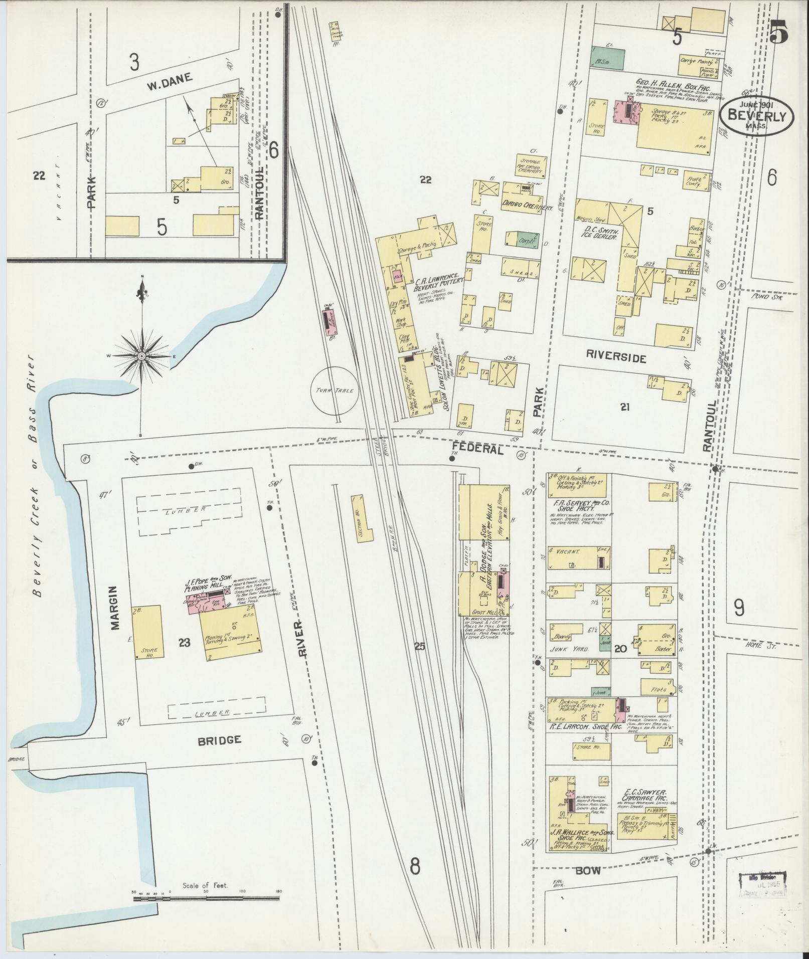 Sanborn Fire Insurance Map from Beverly, Essex County, Massachusetts (1901), Sheet #0005 - Historic Sanborn Fire Insurance Map Print, vintage old map wall art, antique decor, genealogy gift, Massachusetts Massachusetts map