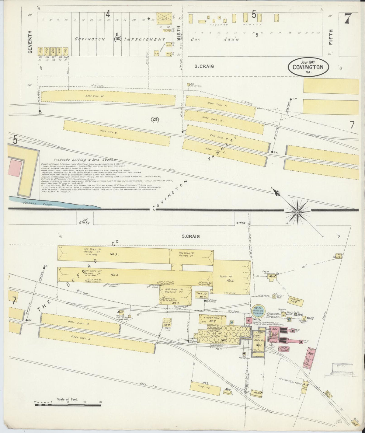 Sanborn Fire Insurance Map from Covington, Independent Cities, Virginia (1907), Sheet #0007 - Complete Map Set gallery image, historic Sanborn map, vintage wall art, Virginia Virginia