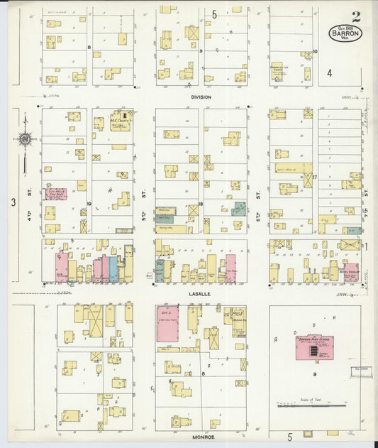 Sanborn Fire Insurance Map from Barron, Barron County, Wisconsin (1909), Sheet #0002 - Historic Sanborn Fire Insurance Map Print, vintage old map wall art, antique decor, genealogy gift, Wisconsin Wisconsin map