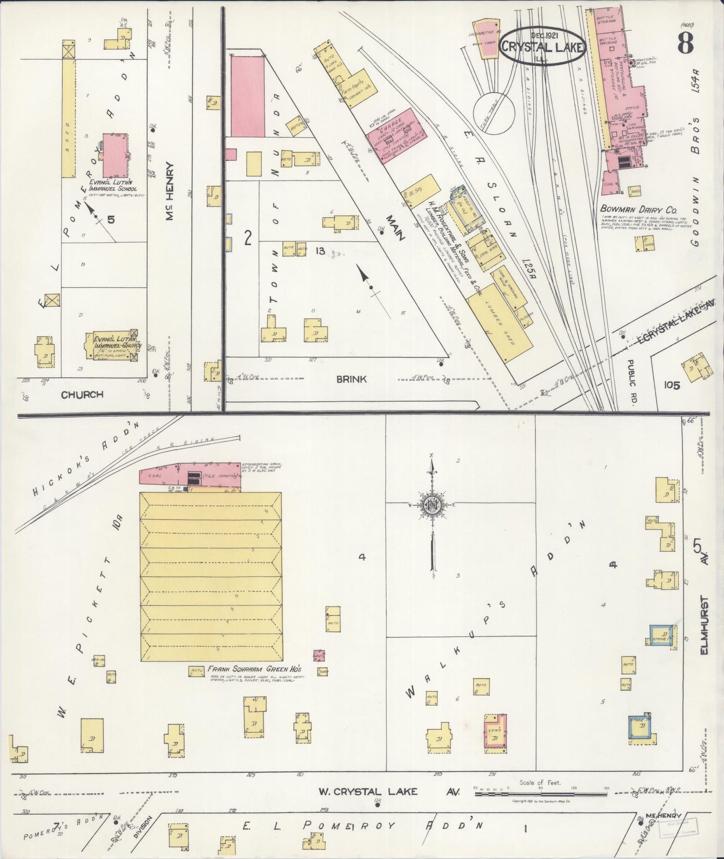Sanborn Fire Insurance Map from Crystal Lake, McHenry County, Illinois (1921), Sheet #0008 - Historic Sanborn Fire Insurance Map Print, vintage old map wall art, antique decor, genealogy gift, Illinois Illinois map