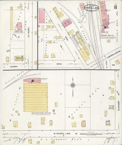 Sanborn Fire Insurance Map from Crystal Lake, McHenry County, Illinois (1921), Sheet #0008 - Historic Sanborn Fire Insurance Map Print, vintage old map wall art, antique decor, genealogy gift, Illinois Illinois map