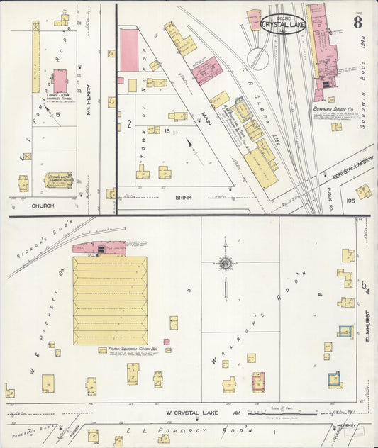 Sanborn Fire Insurance Map from Crystal Lake, McHenry County, Illinois (1921), Sheet #0008 - Historic Sanborn Fire Insurance Map Print, vintage old map wall art, antique decor, genealogy gift, Illinois Illinois map