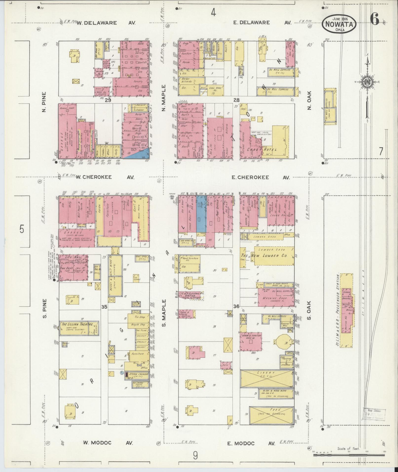 Sanborn Fire Insurance Map from Nowata, Nowata County, Oklahoma (1916), Sheet #0006 - Complete Map Set gallery image, historic Sanborn map, vintage wall art, Oklahoma Oklahoma