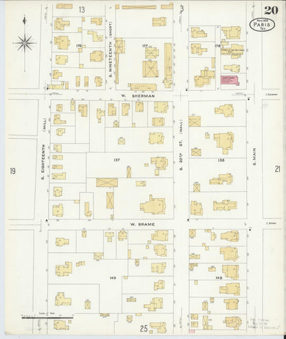 Sanborn Fire Insurance Map from Paris, Lamar County, Texas (1908), Sheet #0020 - Historic Sanborn Fire Insurance Map Print, vintage old map wall art, antique decor, genealogy gift, Texas Texas map