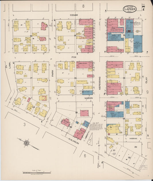Sanborn Fire Insurance Map from Lapeer, Lapeer County, Michigan (1922), Sheet #0007 - Historic Sanborn Fire Insurance Map Print, vintage old map wall art, antique decor, genealogy gift, Michigan Michigan map