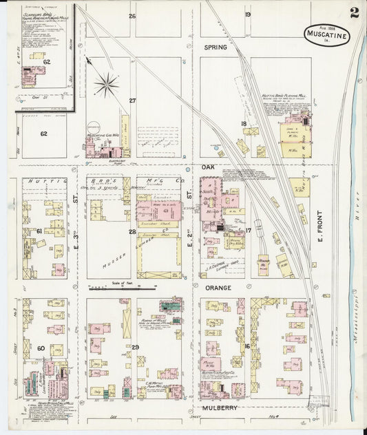 Sanborn Fire Insurance Map from Muscatine, Muscatine County, Iowa (1888), Sheet #0002 - Historic Sanborn Fire Insurance Map Print, vintage old map wall art