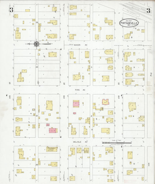 Sanborn Fire Insurance Map from Portageville, New Madrid County, Missouri (1927), Sheet #0003 - Historic Sanborn Fire Insurance Map Print, vintage old map wall art, antique decor, genealogy gift, Missouri Missouri map