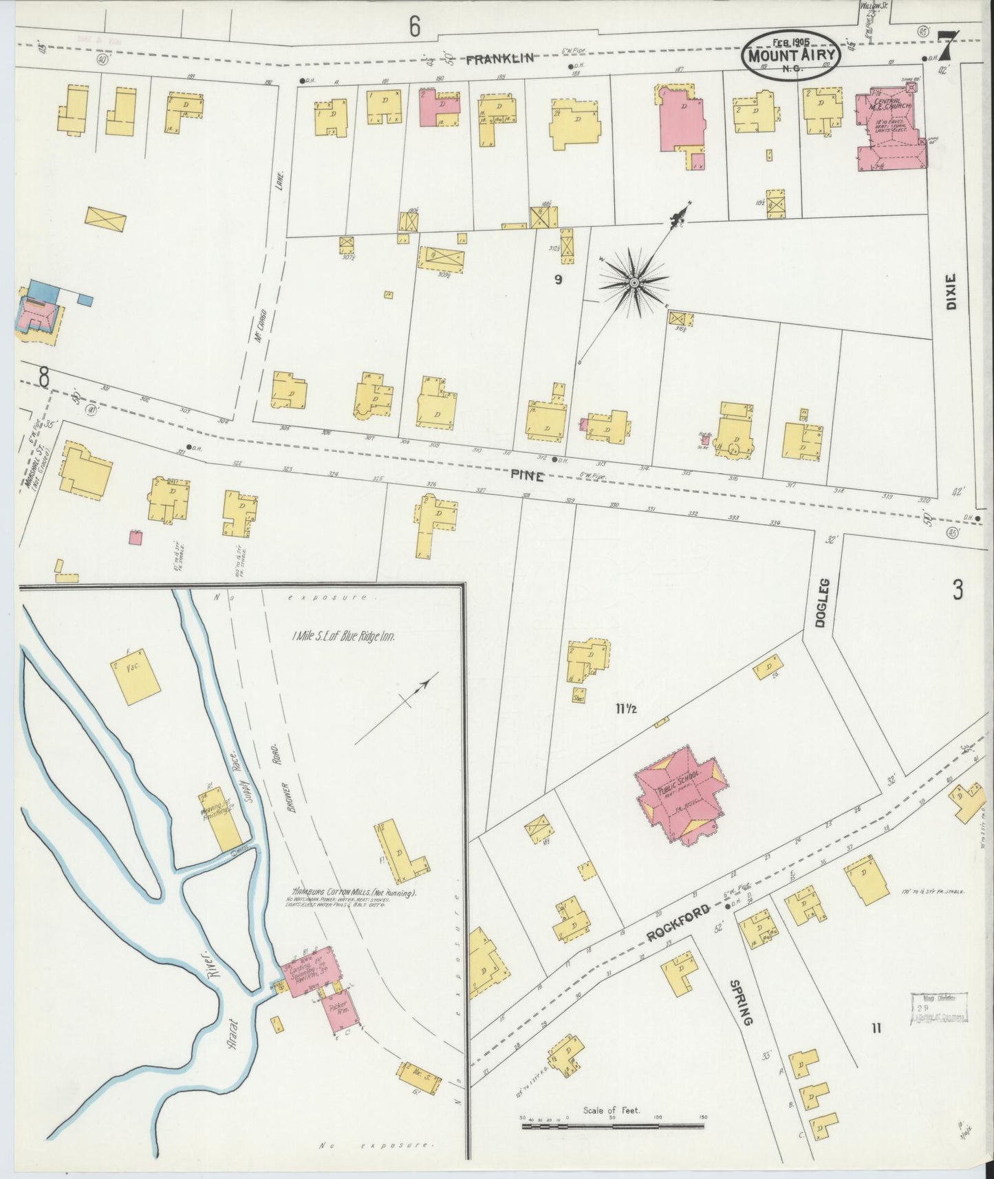 Sanborn Fire Insurance Map from Mount Airy, Surry County, North Carolina (1905), Sheet #0007 - Complete Map Set gallery image, historic Sanborn map, vintage wall art, North Carolina North Carolina