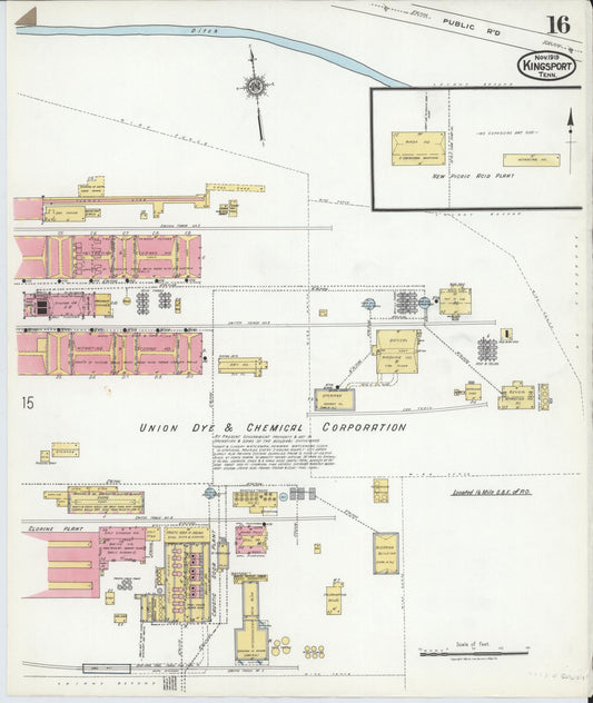 Sanborn Fire Insurance Map from Kingsport, Sullivan County, Tennessee (1919), Sheet #0016 - Historic Sanborn Fire Insurance Map Print, vintage old map wall art, antique decor, genealogy gift, Tennessee Tennessee map