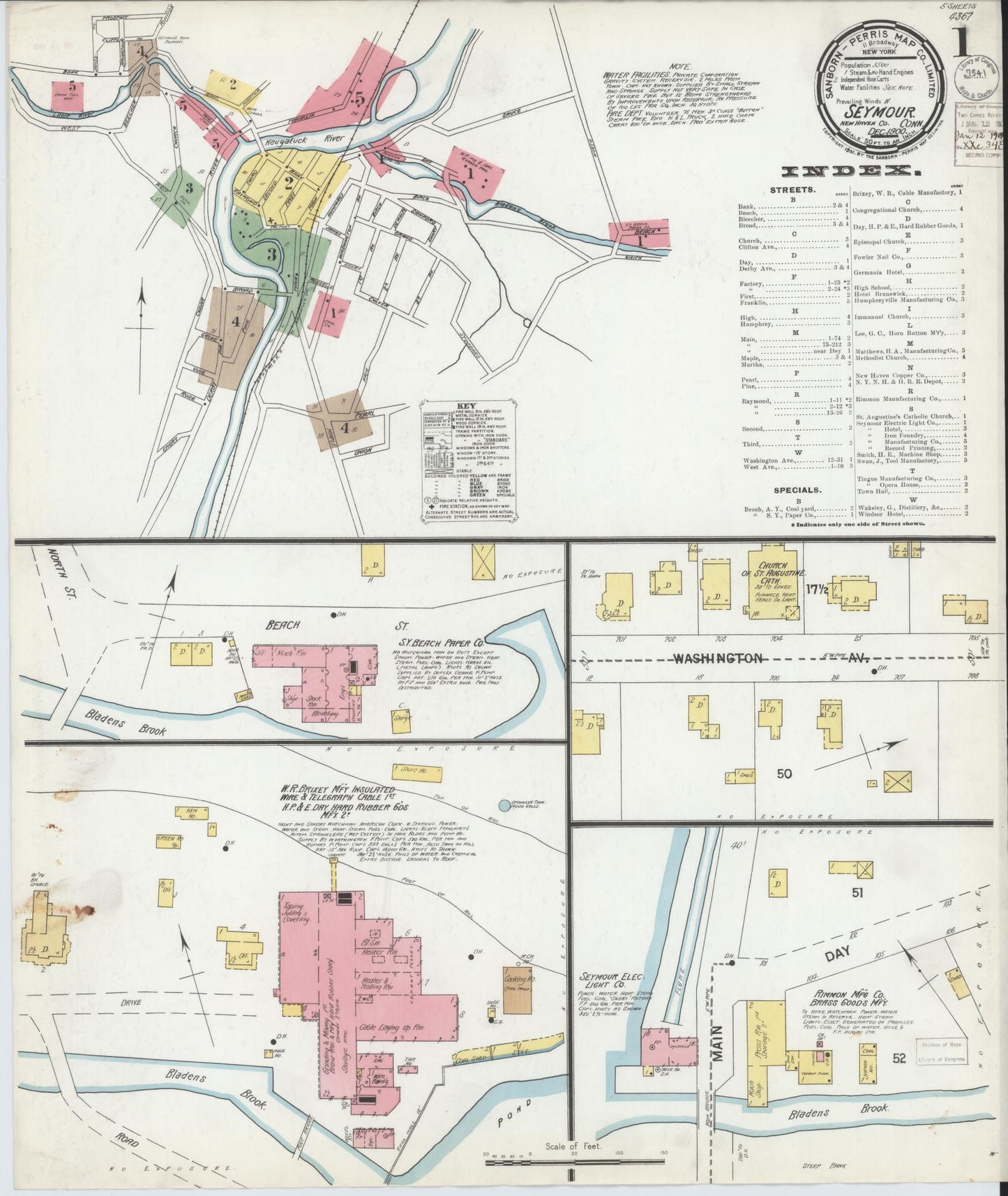 Sanborn Fire Insurance Map from Seymour, New Haven County, Connecticut (1900), Sheet #0001 - Complete Map Set gallery image, historic Sanborn map, vintage wall art, Connecticut Connecticut