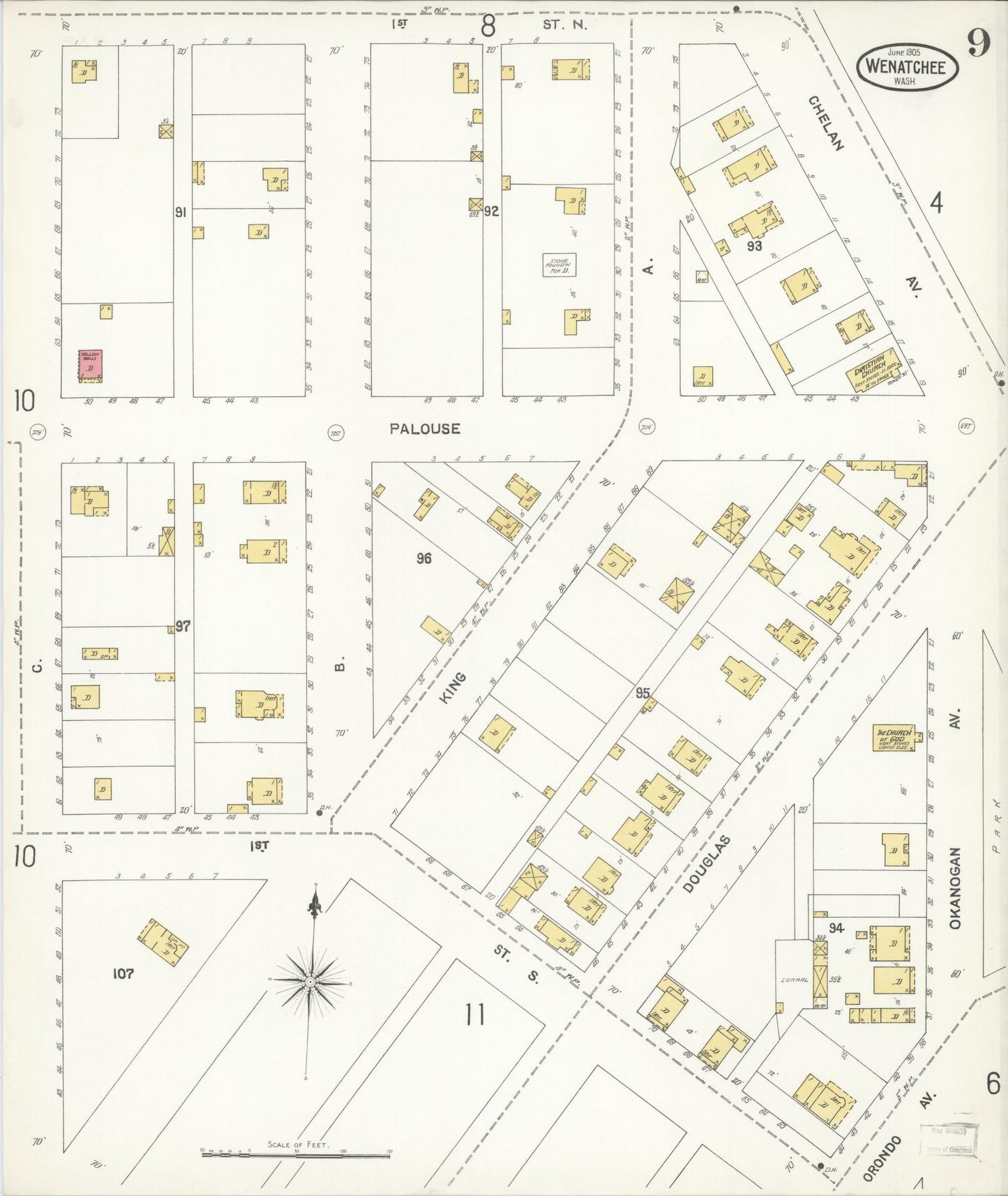 Sanborn Fire Insurance Map from Wenatchee, Chelan County, Washington (1905), Sheet #0009 - Complete Map Set gallery image, historic Sanborn map, vintage wall art, Washington Washington