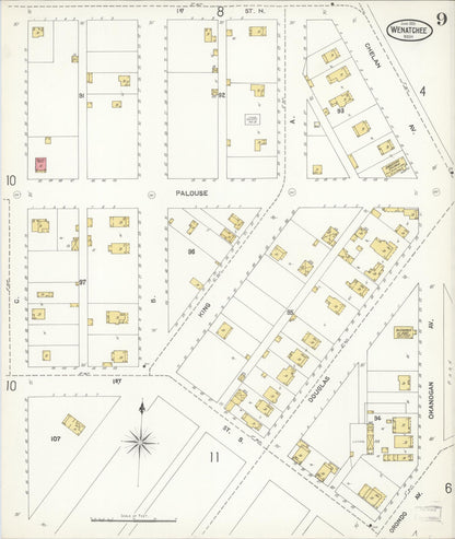 Sanborn Fire Insurance Map from Wenatchee, Chelan County, Washington (1905), Sheet #0009 - Complete Map Set gallery image, historic Sanborn map, vintage wall art, Washington Washington