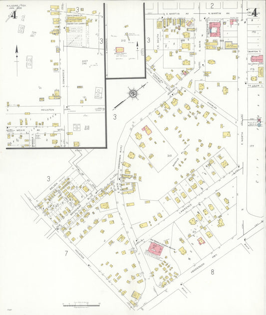 Sanborn Fire Insurance Map from Kilgore, Gregg County, Texas (1936), Sheet #0004 - Historic Sanborn Fire Insurance Map Print, vintage old map wall art, antique decor, genealogy gift, Texas Texas map
