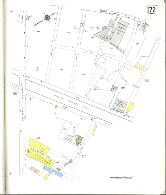 Sanborn Fire Insurance Map from Honolulu, Oahu County, Hawaii (1955), Sheet #0172 - Historic Sanborn Fire Insurance Map Print, vintage old map wall art
