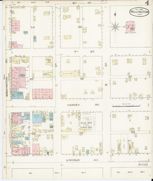 Sanborn Fire Insurance Map from Wellington, Sumner County, Kansas (1886), Sheet #0004 - Historic Sanborn Fire Insurance Map Print, vintage old map wall art, antique decor, genealogy gift, Kansas Kansas map