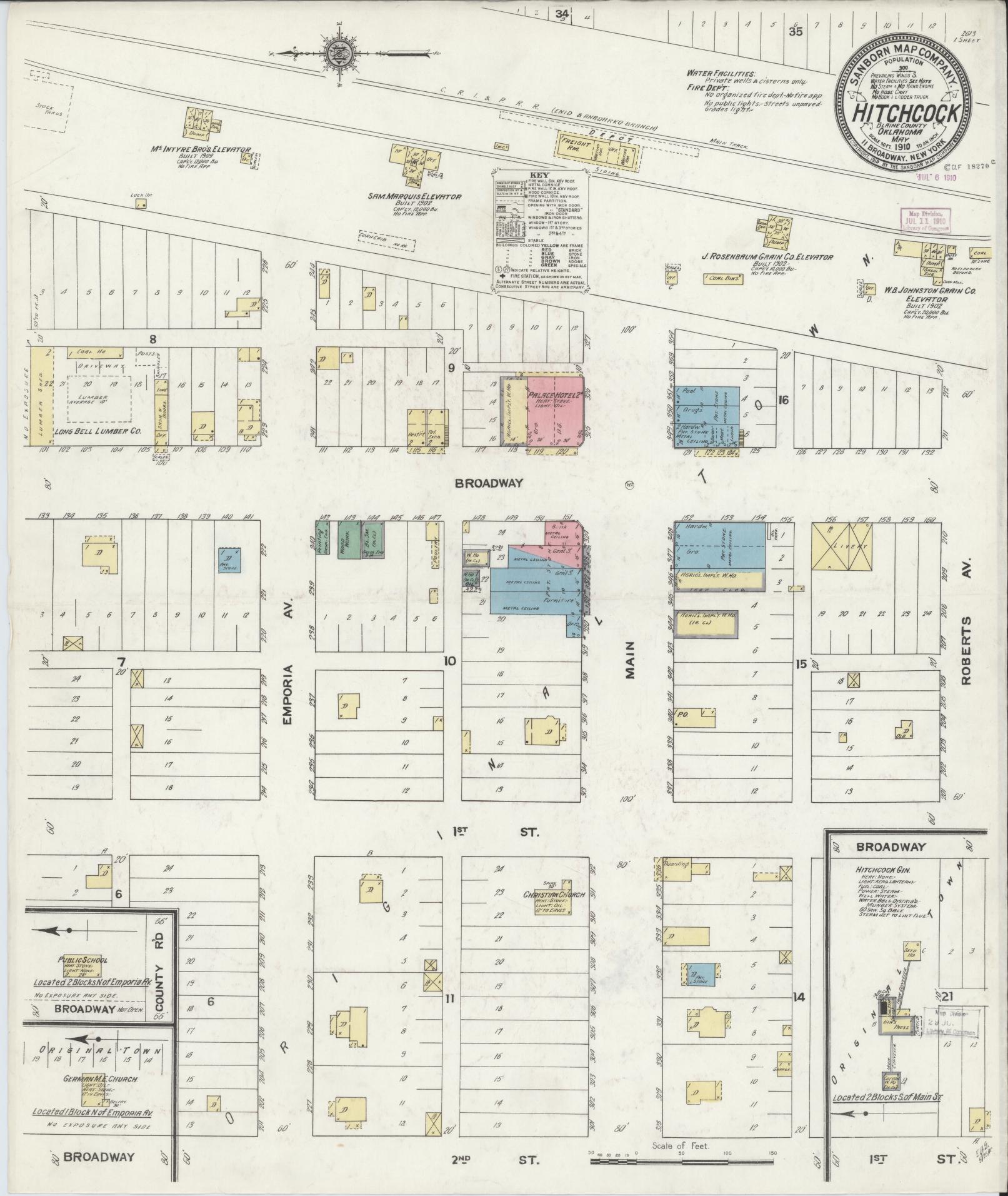 Sanborn Fire Insurance Map from Hitchcock, Blaine County, Oklahoma (1910), Sheet #0001 - Historic Sanborn Fire Insurance Map Print, vintage old map wall art, antique decor, genealogy gift, Oklahoma Oklahoma map