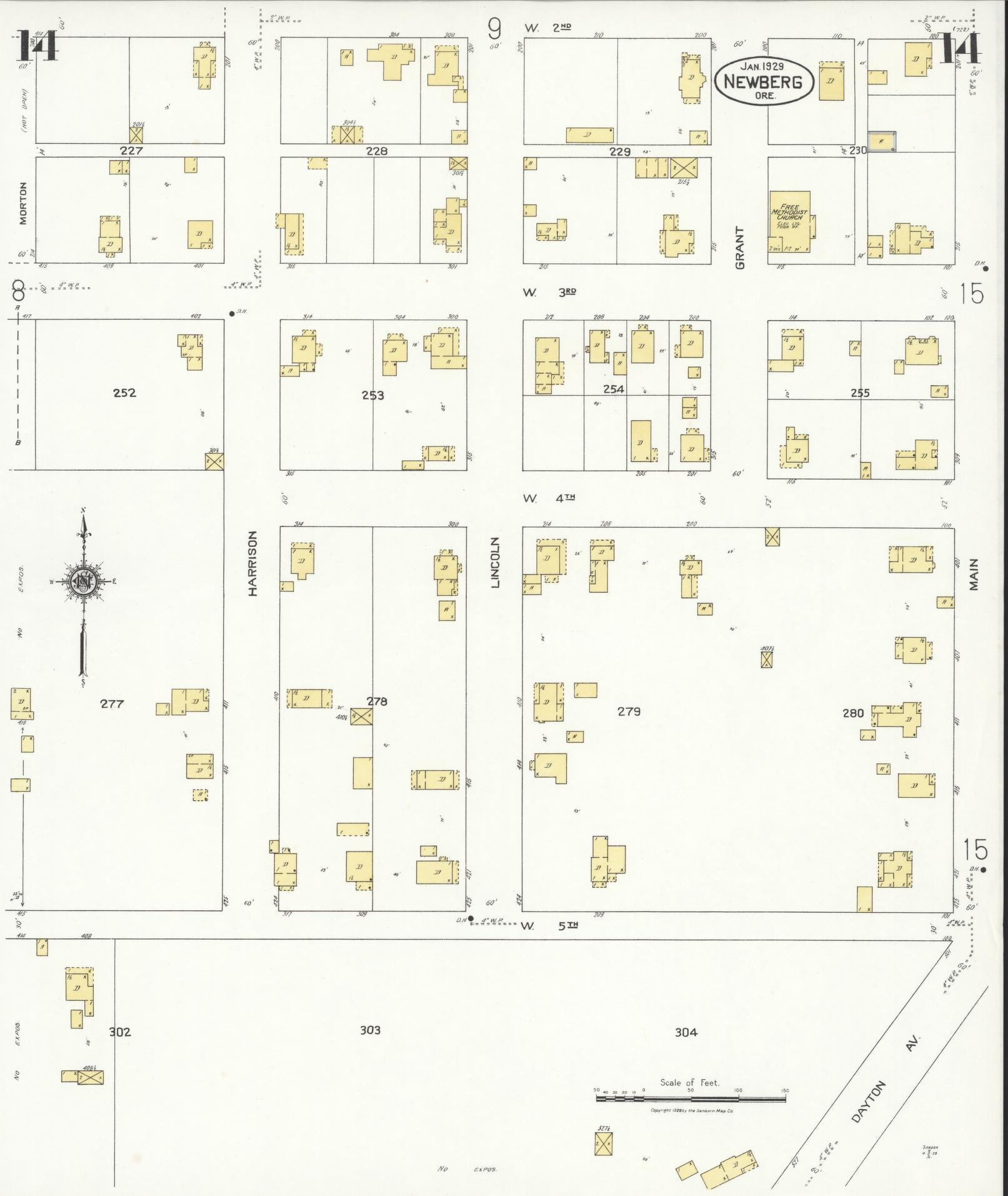 Sanborn Fire Insurance Map from Newberg, Yamhill County, Oregon (1929), Sheet #0014 - Complete Map Set gallery image, historic Sanborn map, vintage wall art, Oregon Oregon