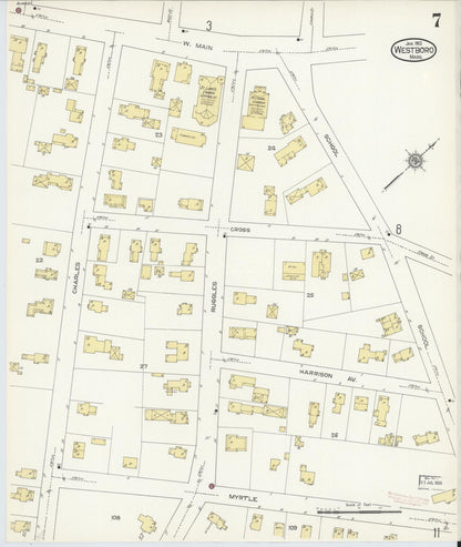 Sanborn Fire Insurance Map from Westboro, Worcester County, Massachusetts (1913), Sheet #0007 - Complete Map Set gallery image, historic Sanborn map, vintage wall art, Massachusetts Massachusetts