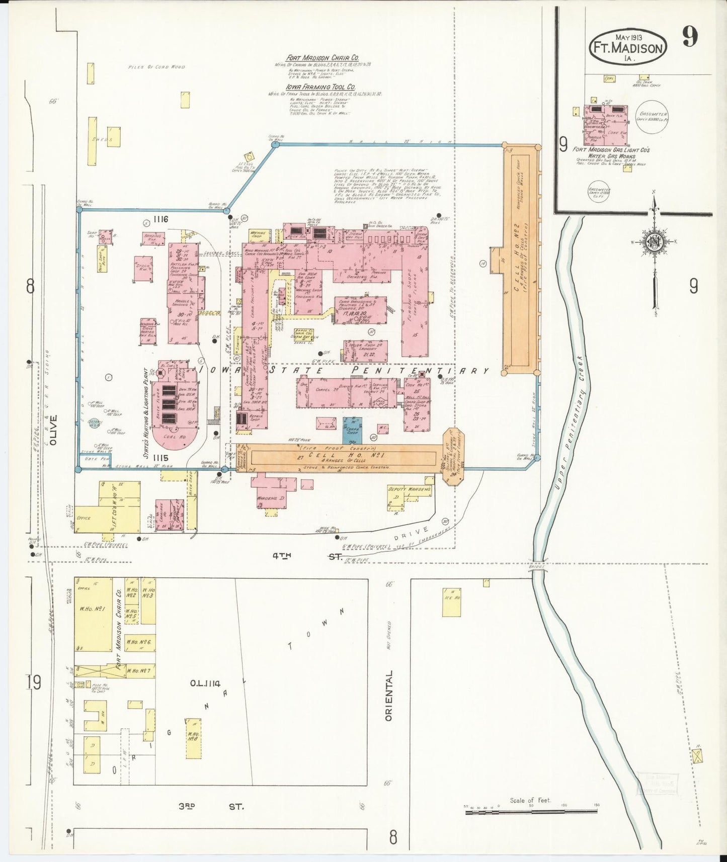 Sanborn Fire Insurance Map from Fort Madison, Lee County, Iowa (1913), Sheet #0009 - Historic Sanborn Fire Insurance Map Print, vintage old map wall art