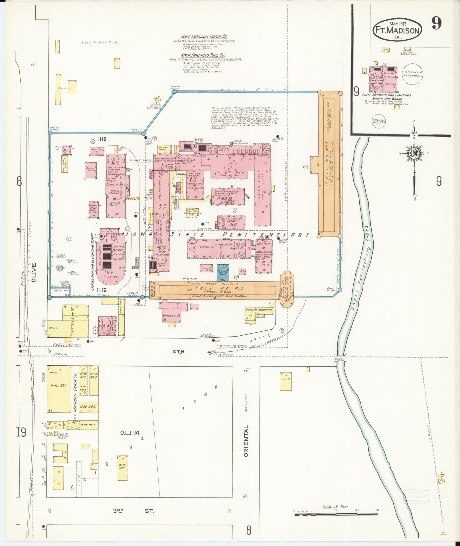 Sanborn Fire Insurance Map from Fort Madison, Lee County, Iowa (1913), Sheet #0009 - Historic Sanborn Fire Insurance Map Print, vintage old map wall art