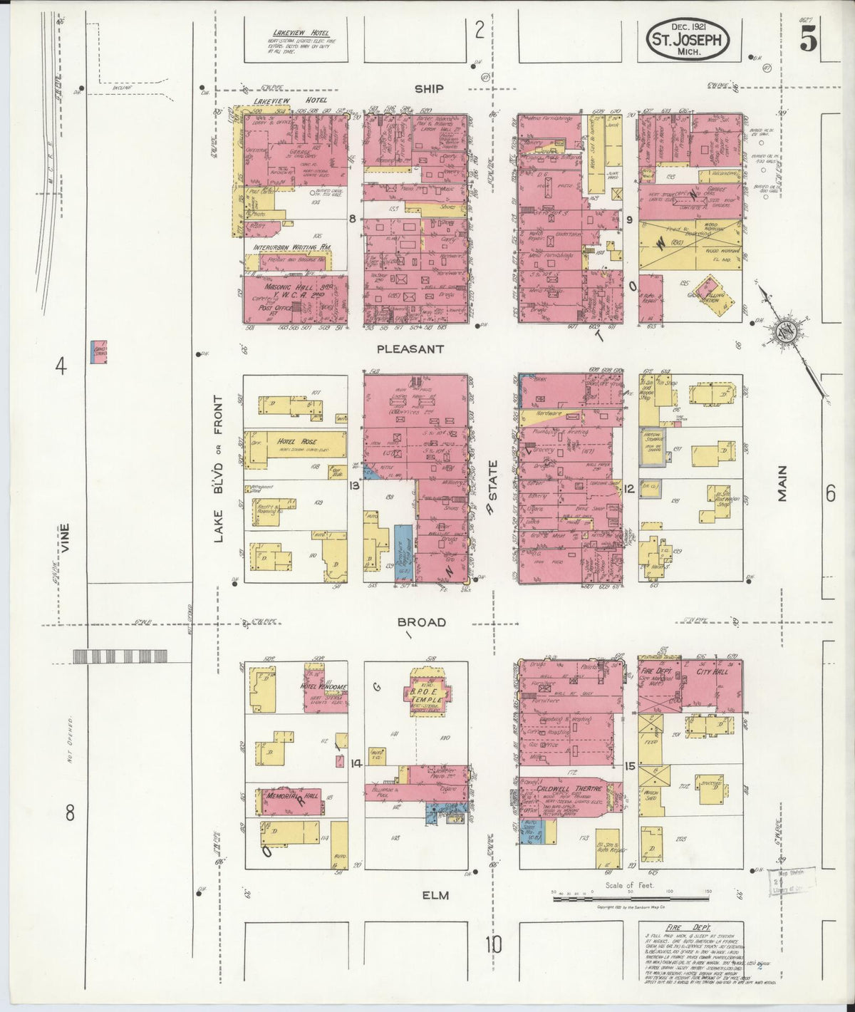 Sanborn Fire Insurance Map from Saint Joseph, Berrien County, Michigan (1921), Sheet #0005 - Historic Sanborn Fire Insurance Map Print, vintage old map wall art, antique decor, genealogy gift, Michigan Michigan map
