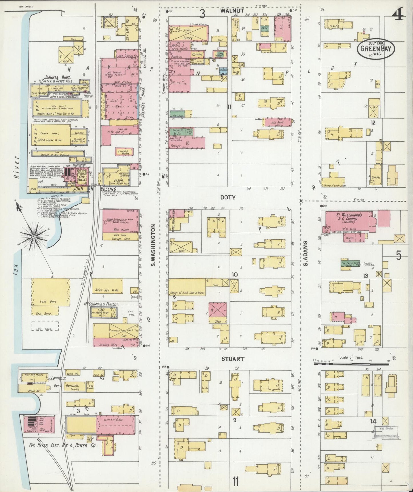 Sanborn Fire Insurance Map from Green Bay, Brown County, Wisconsin (1900), Sheet #0004 - Complete Map Set gallery image, historic Sanborn map, vintage wall art, Wisconsin Wisconsin