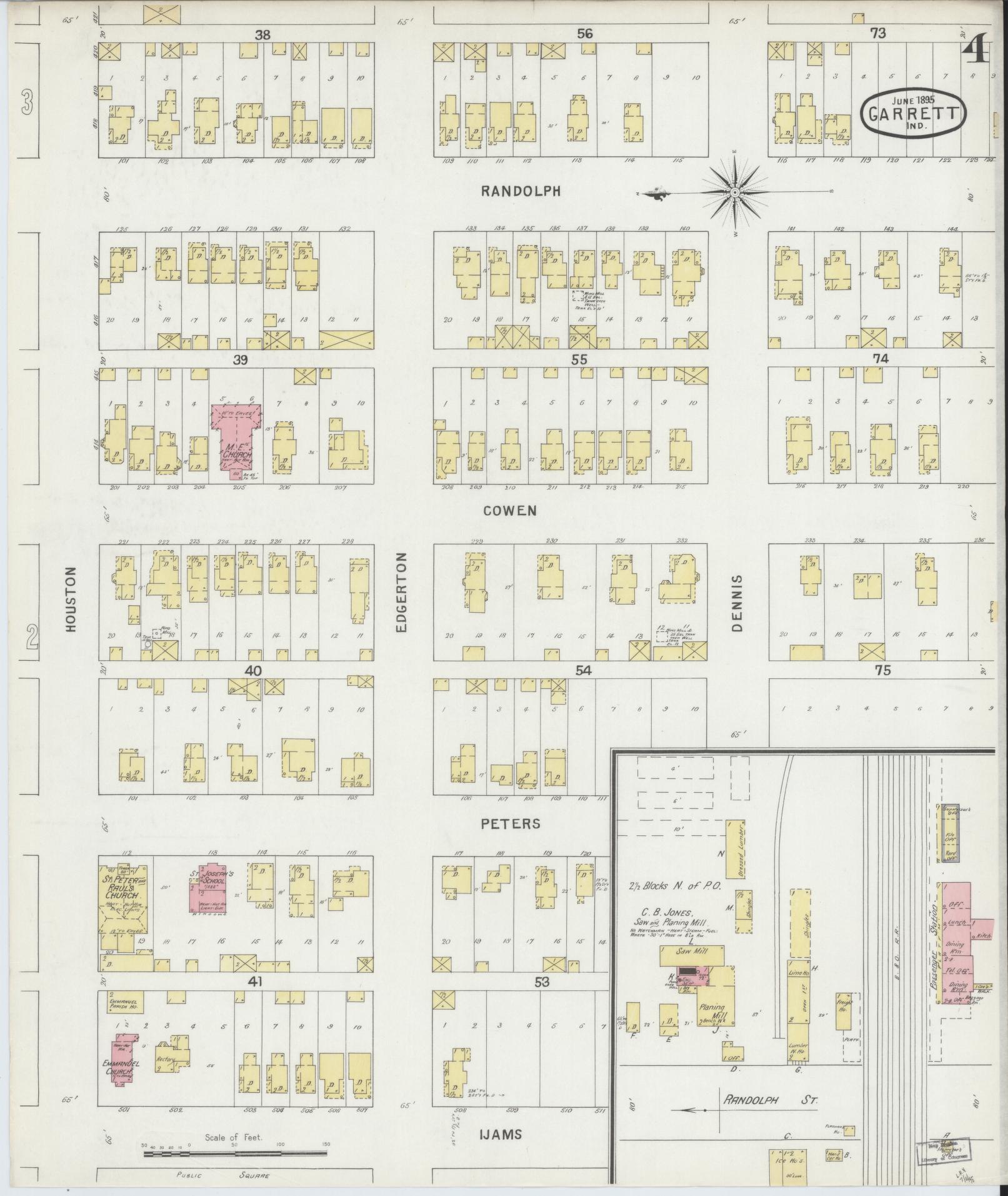 Sanborn Fire Insurance Map from Garrett, De Kalb County, Indiana (1895), Sheet #0004 - Complete Map Set gallery image, historic Sanborn map, vintage wall art, Indiana Indiana