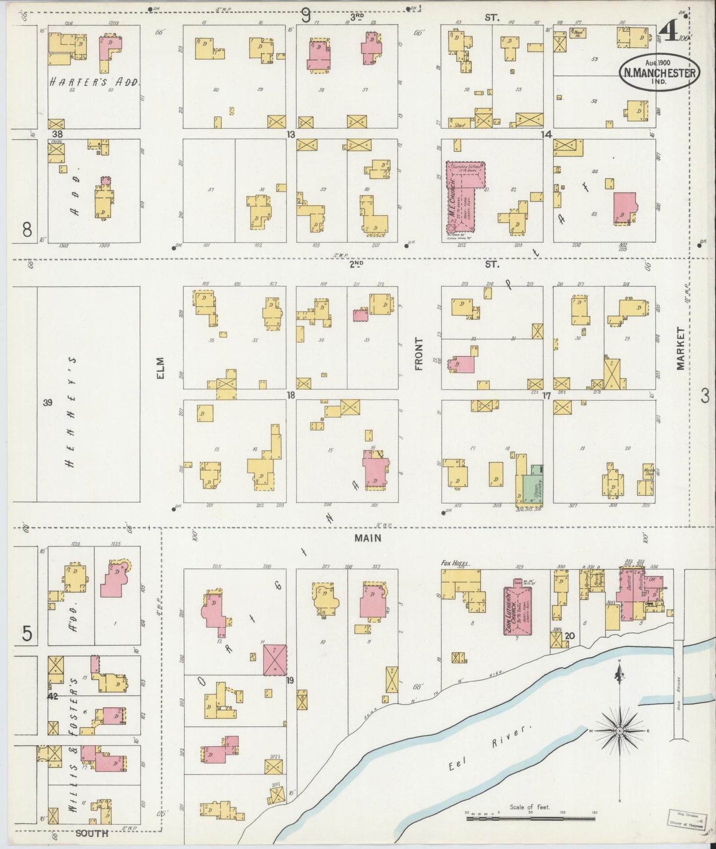 Sanborn Fire Insurance Map from North Manchester, Wabash County, Indiana (1900), Sheet #0004 - Complete Map Set gallery image, historic Sanborn map, vintage wall art, Indiana Indiana