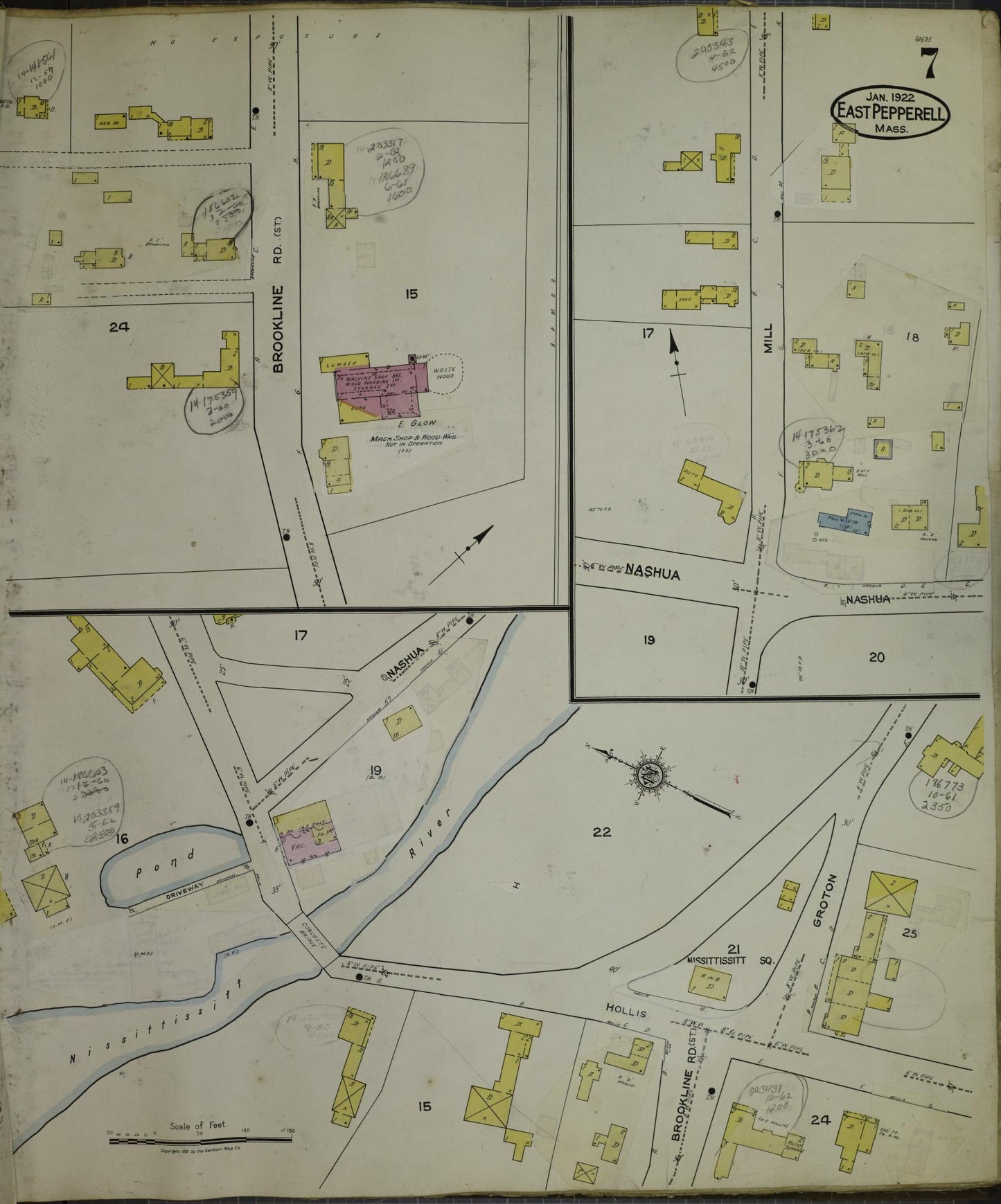 Sanborn Fire Insurance Map from East Pepperell, Middlesex County, Massachusetts (1953), Sheet #0007 - Historic Sanborn Fire Insurance Map Print, vintage old map wall art, antique decor, genealogy gift, Massachusetts Massachusetts map