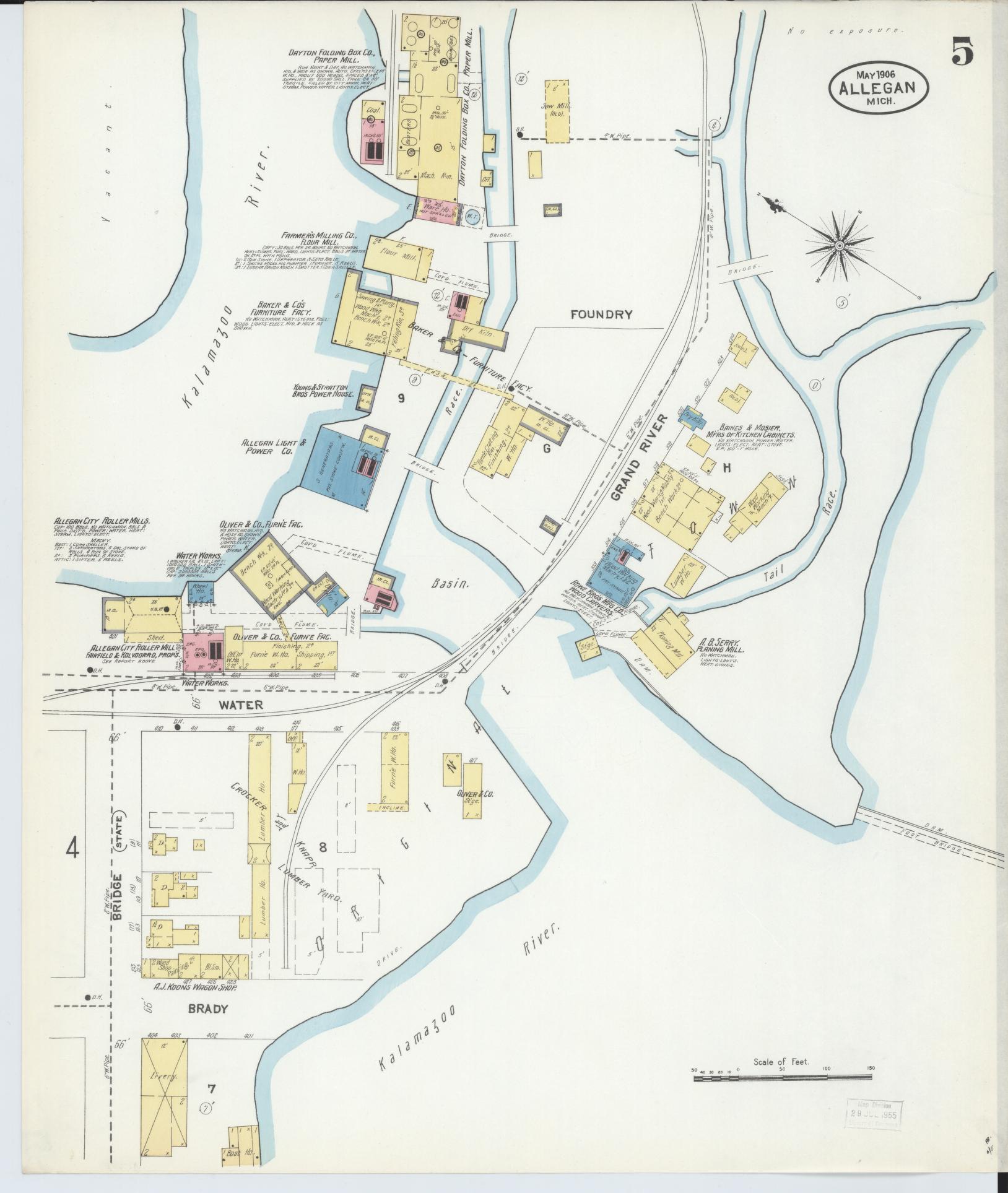 Sanborn Fire Insurance Map from Allegan, Allegan County, Michigan (1906), Sheet #0005 - Complete Map Set gallery image, historic Sanborn map, vintage wall art, Michigan Michigan