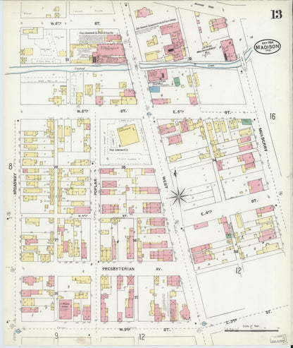 Sanborn Fire Insurance Map from Madison, Jefferson County, Indiana (1904), Sheet #0013 - Historic Sanborn Fire Insurance Map Print, vintage old map wall art, antique decor, genealogy gift, Indiana Indiana map
