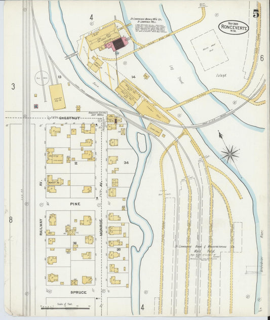 Sanborn Fire Insurance Map from Ronceverte, Greenbrier County, West Virginia (1905), Sheet #0005 - Historic Sanborn Fire Insurance Map Print, vintage old map wall art, antique decor, genealogy gift, West Virginia West Virginia map
