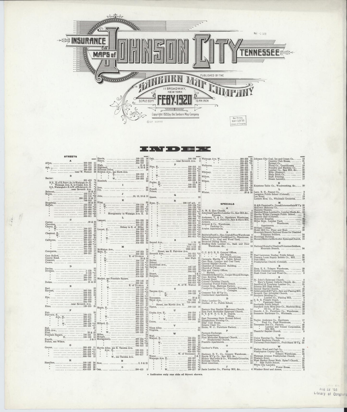 Sanborn Fire Insurance Map from Johnson City, Washington County, Tennessee. (1920) – Historic Sanborn Fire Insurance Map Print