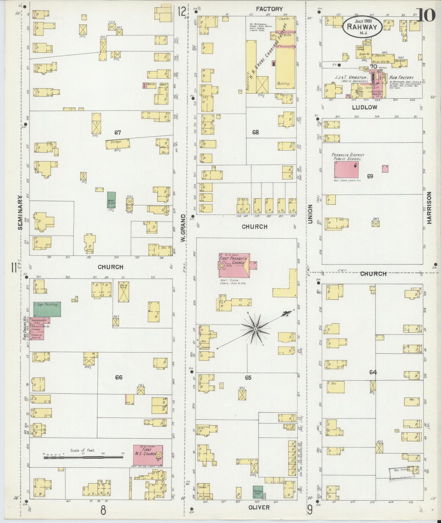 Sanborn Fire Insurance Map from Rahway, Union County, New Jersey (1901), Sheet #0010 - Historic Sanborn Fire Insurance Map Print, vintage old map wall art, antique decor, genealogy gift, New Jersey New Jersey map