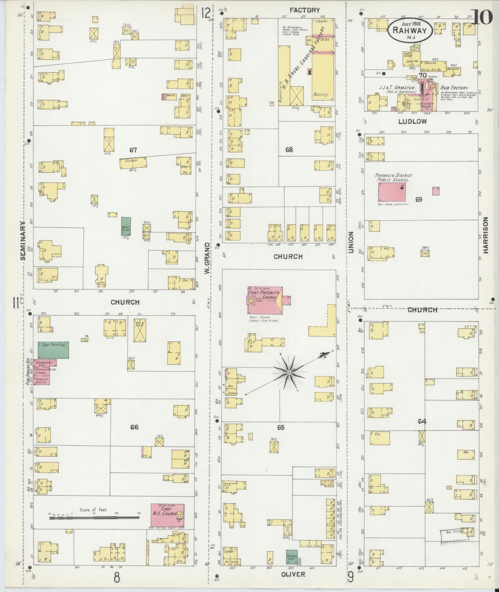 Sanborn Fire Insurance Map from Rahway, Union County, New Jersey (1901), Sheet #0010 - Historic Sanborn Fire Insurance Map Print, vintage old map wall art, antique decor, genealogy gift, New Jersey New Jersey map