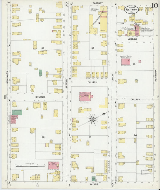 Sanborn Fire Insurance Map from Rahway, Union County, New Jersey (1901), Sheet #0010 - Historic Sanborn Fire Insurance Map Print, vintage old map wall art, antique decor, genealogy gift, New Jersey New Jersey map