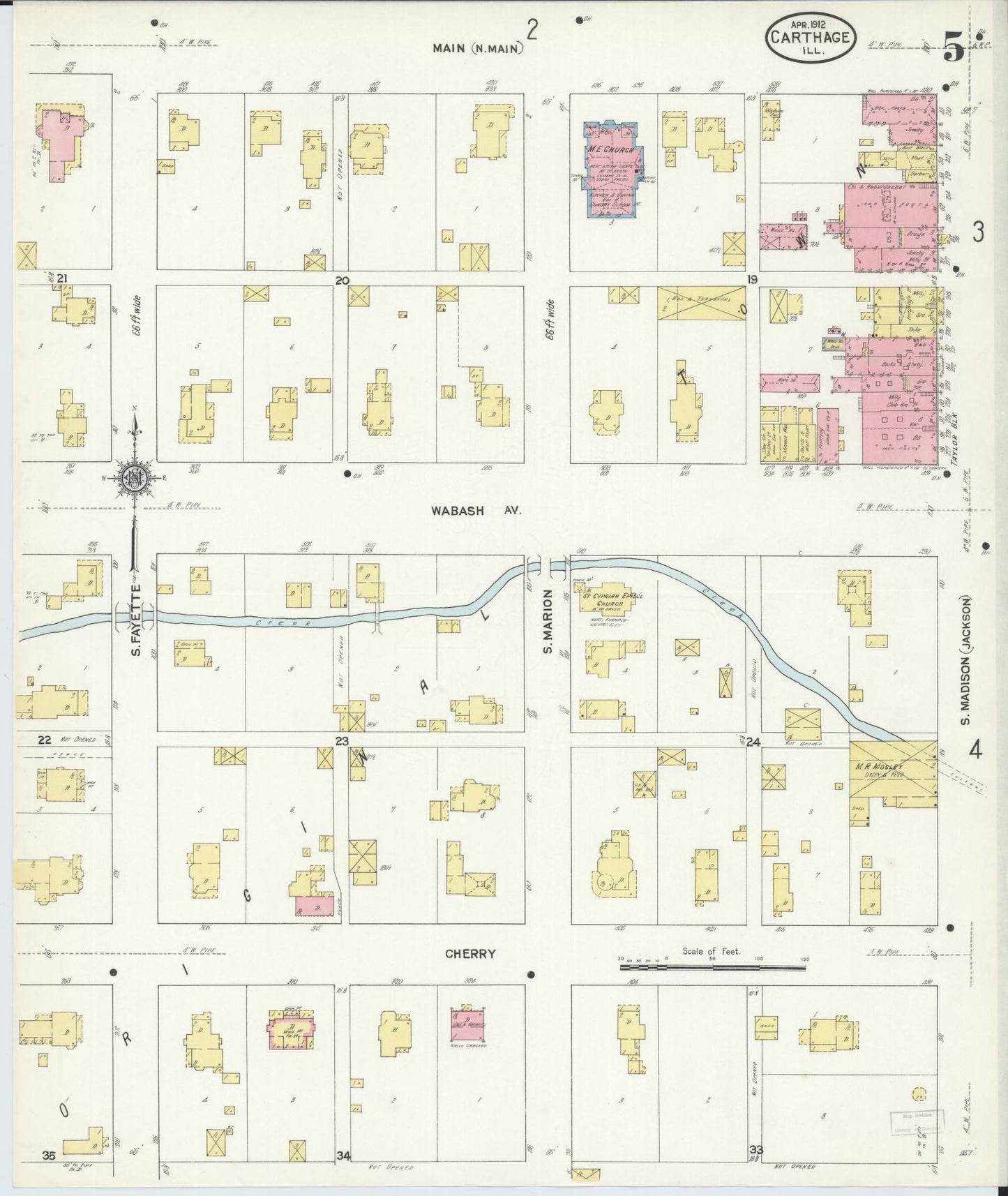 Sanborn Fire Insurance Map from Carthage, Hancock County, Illinois (1912), Sheet #0005 - Historic Sanborn Fire Insurance Map Print, vintage old map wall art, antique decor, genealogy gift, Illinois Illinois map