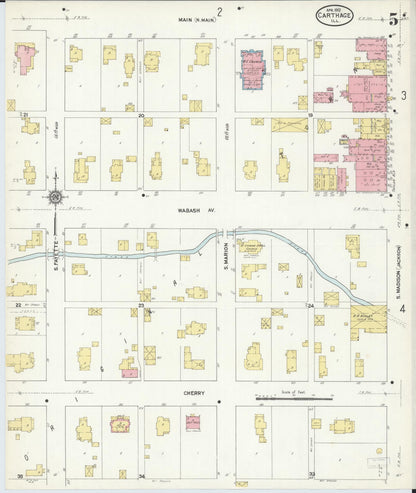 Sanborn Fire Insurance Map from Carthage, Hancock County, Illinois (1912), Sheet #0005 - Historic Sanborn Fire Insurance Map Print, vintage old map wall art, antique decor, genealogy gift, Illinois Illinois map
