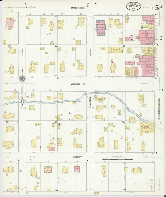Sanborn Fire Insurance Map from Carthage, Hancock County, Illinois (1912), Sheet #0005 - Historic Sanborn Fire Insurance Map Print, vintage old map wall art, antique decor, genealogy gift, Illinois Illinois map