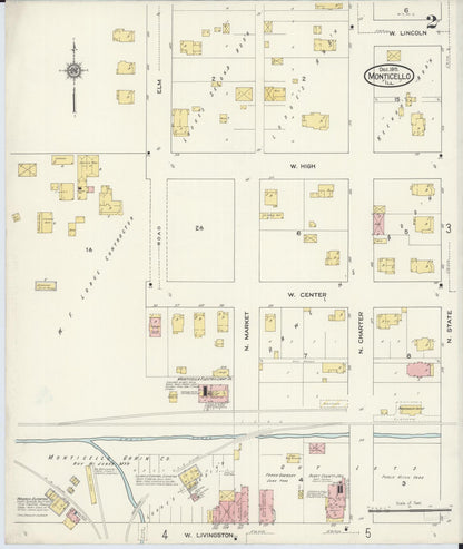 Sanborn Fire Insurance Map from Monticello, Piatt County, Illinois (1915), Sheet #0002 - Complete Map Set gallery image, historic Sanborn map, vintage wall art, Illinois Illinois