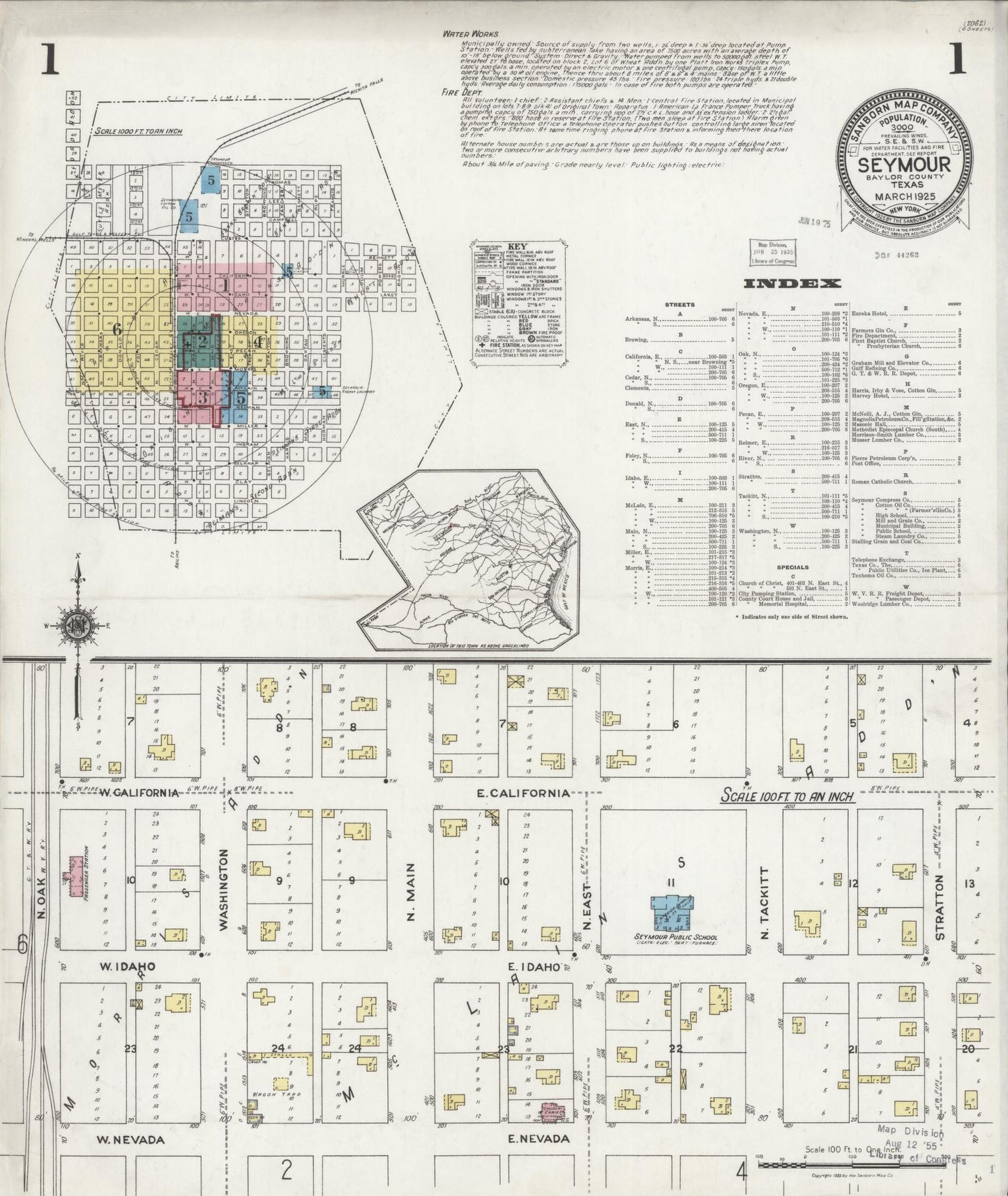 Sanborn Fire Insurance Map from Seymour, Baylor County, Texas (1925), Sheet #0001 - Complete Map Set gallery image, historic Sanborn map, vintage wall art, Texas Texas