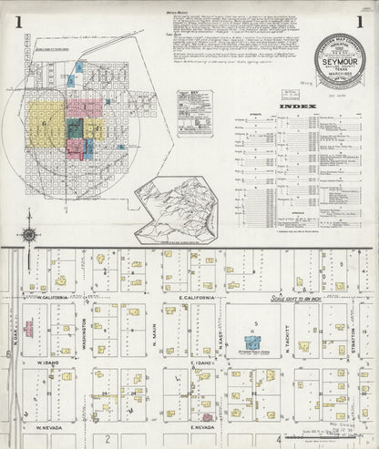 Sanborn Fire Insurance Map from Seymour, Baylor County, Texas (1925), Sheet #0001 - Complete Map Set gallery image, historic Sanborn map, vintage wall art, Texas Texas
