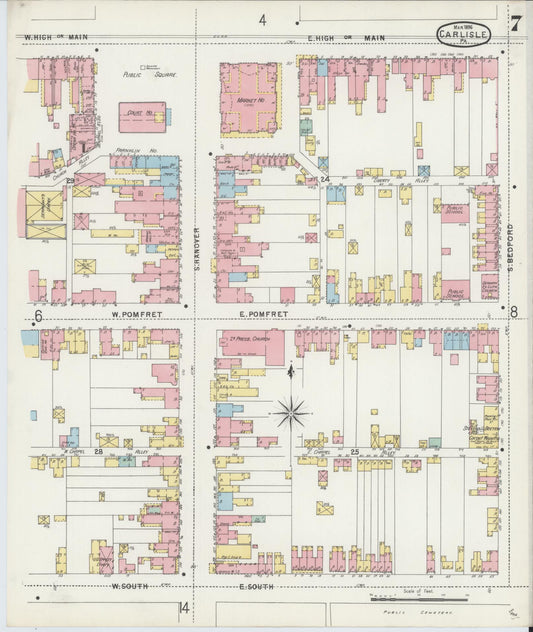 Sanborn Fire Insurance Map from Carlisle, Cumberland County, Pennsylvania (1896), Sheet #0007 - Historic Sanborn Fire Insurance Map Print, vintage old map wall art, antique decor, genealogy gift, Pennsylvania Pennsylvania map
