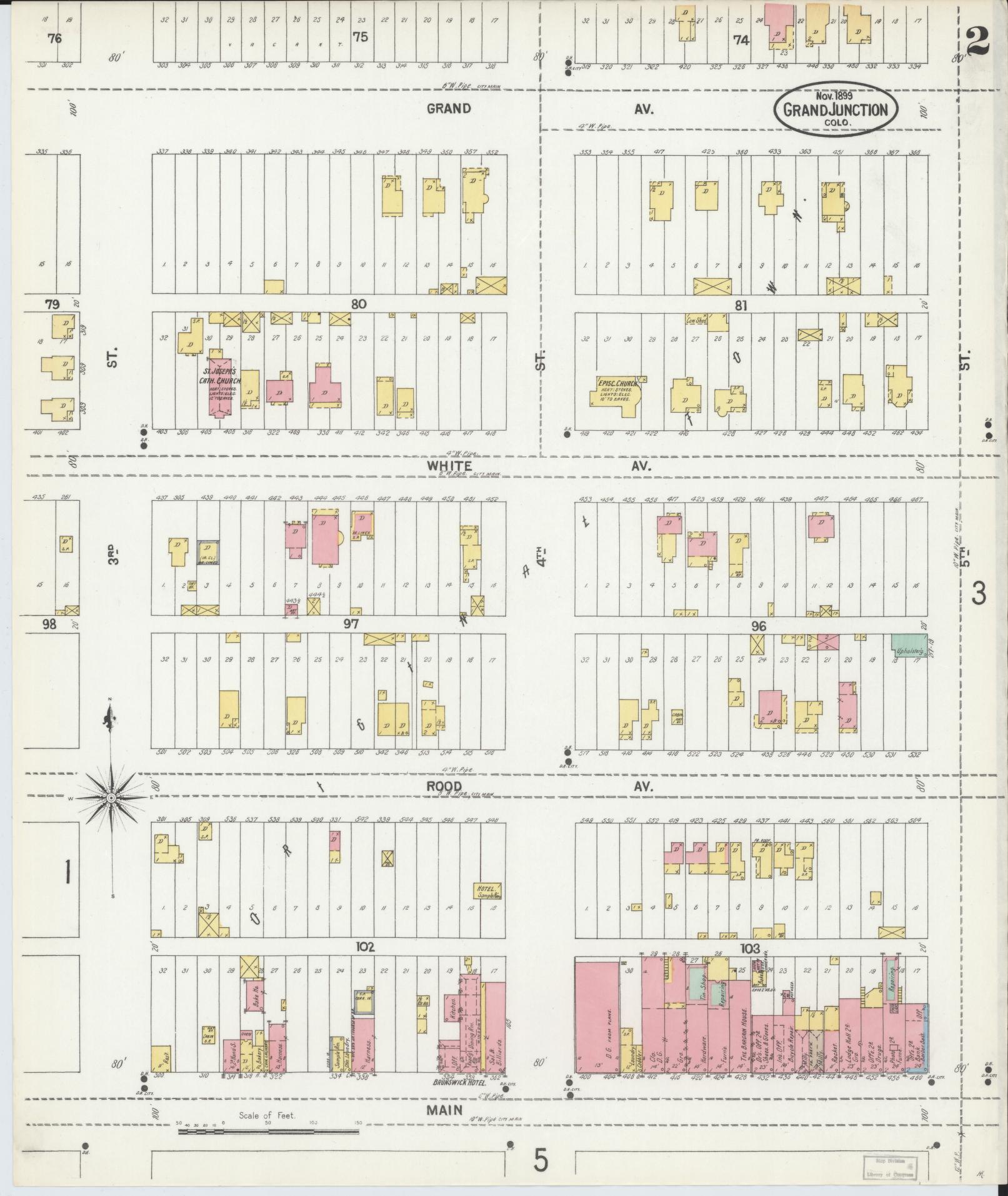 Sanborn Fire Insurance Map from Grand Junction, Mesa County, Colorado (1899), Sheet #0002 - Historic Sanborn Fire Insurance Map Print, vintage old map wall art, antique decor, genealogy gift, Colorado Colorado map