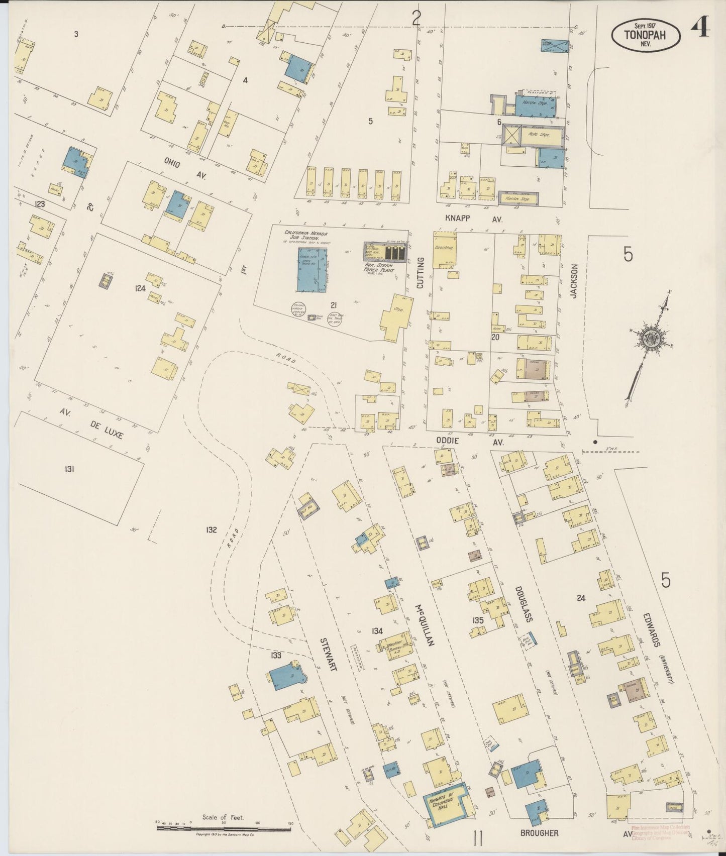 Sanborn Fire Insurance Map from Tonopah, Nye County, Nevada (1917), Sheet #0004 - Complete Map Set gallery image, historic Sanborn map, vintage wall art, Nevada Nevada