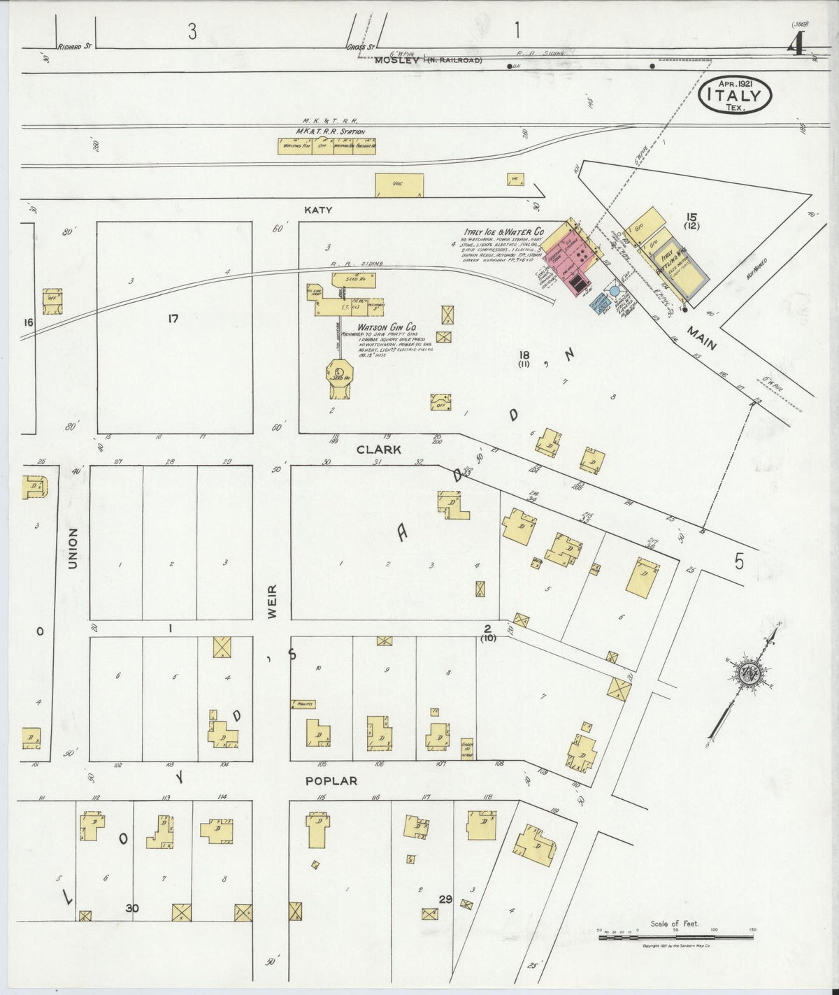 Sanborn Fire Insurance Map from Italy, Ellis County, Texas (1921), Sheet #0004 - Complete Map Set gallery image, historic Sanborn map, vintage wall art, Texas Texas