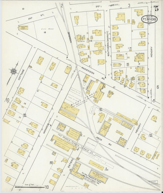 Sanborn Fire Insurance Map from Fort Myers, Lee County, Florida (1917), Sheet #0005 - Historic Sanborn Fire Insurance Map Print, vintage old map wall art, antique decor, genealogy gift, Florida Florida map