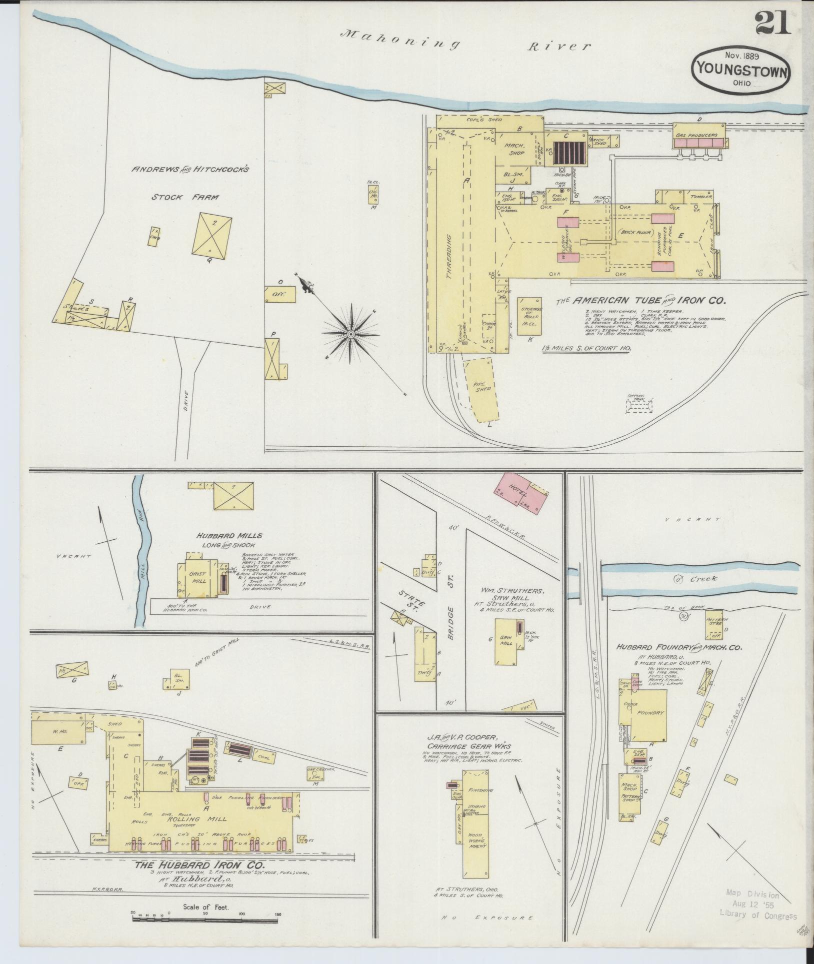 Sanborn Fire Insurance Map from Youngstown, Mahoning County, Ohio (1889), Sheet #0021 - Historic Sanborn Fire Insurance Map Print, vintage old map wall art, antique decor, genealogy gift, Ohio Ohio map